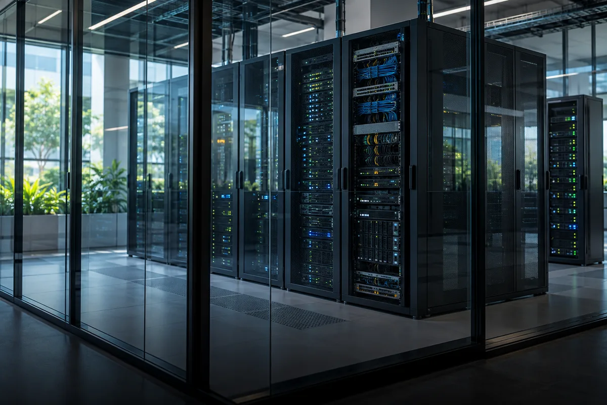 Illustrative enterprise server infrastructure in a naturally lit technology environment